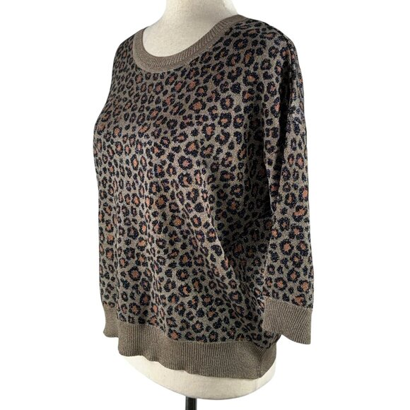 Like new! By Anthropologie Leopard Print Three-Quarter Sleeve Sweater Si… - Picture 3 of 12